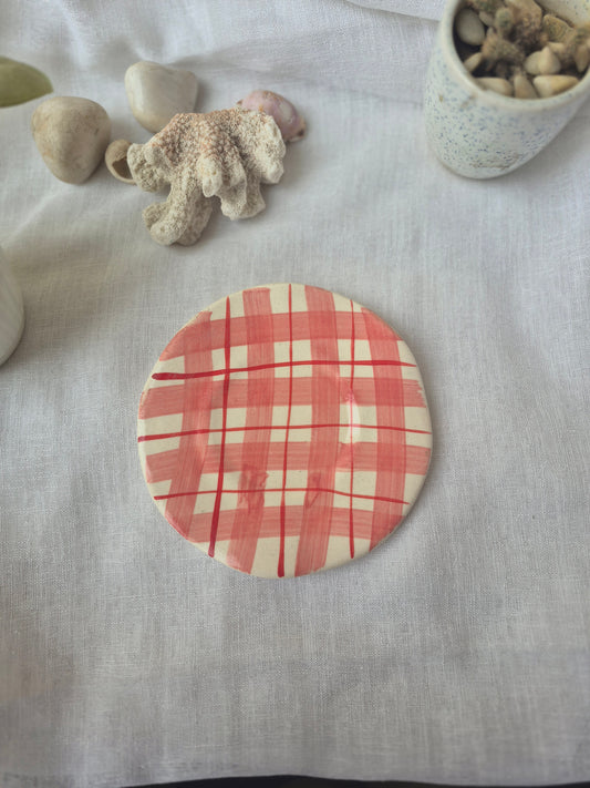 Hand-Painted Plaid Ceramic Cup & Saucer Set