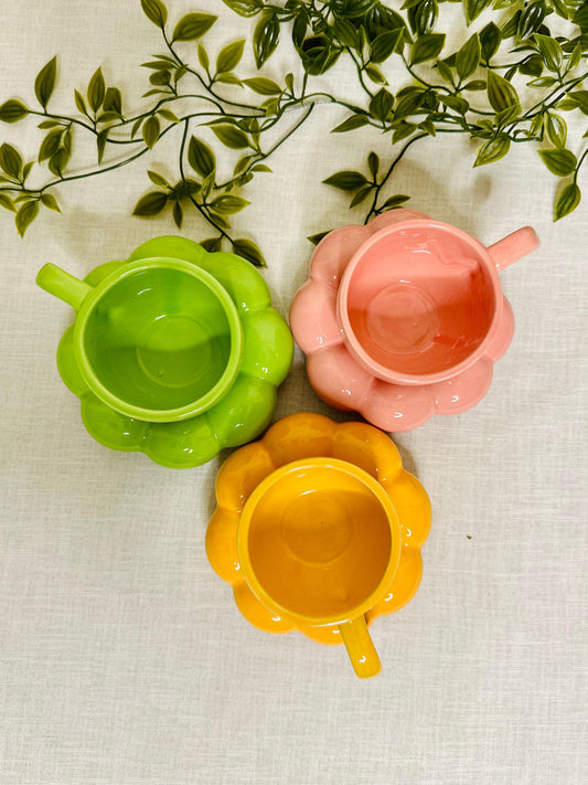 Ceramic Cup Set of 3 with Bubble Saucer Combo