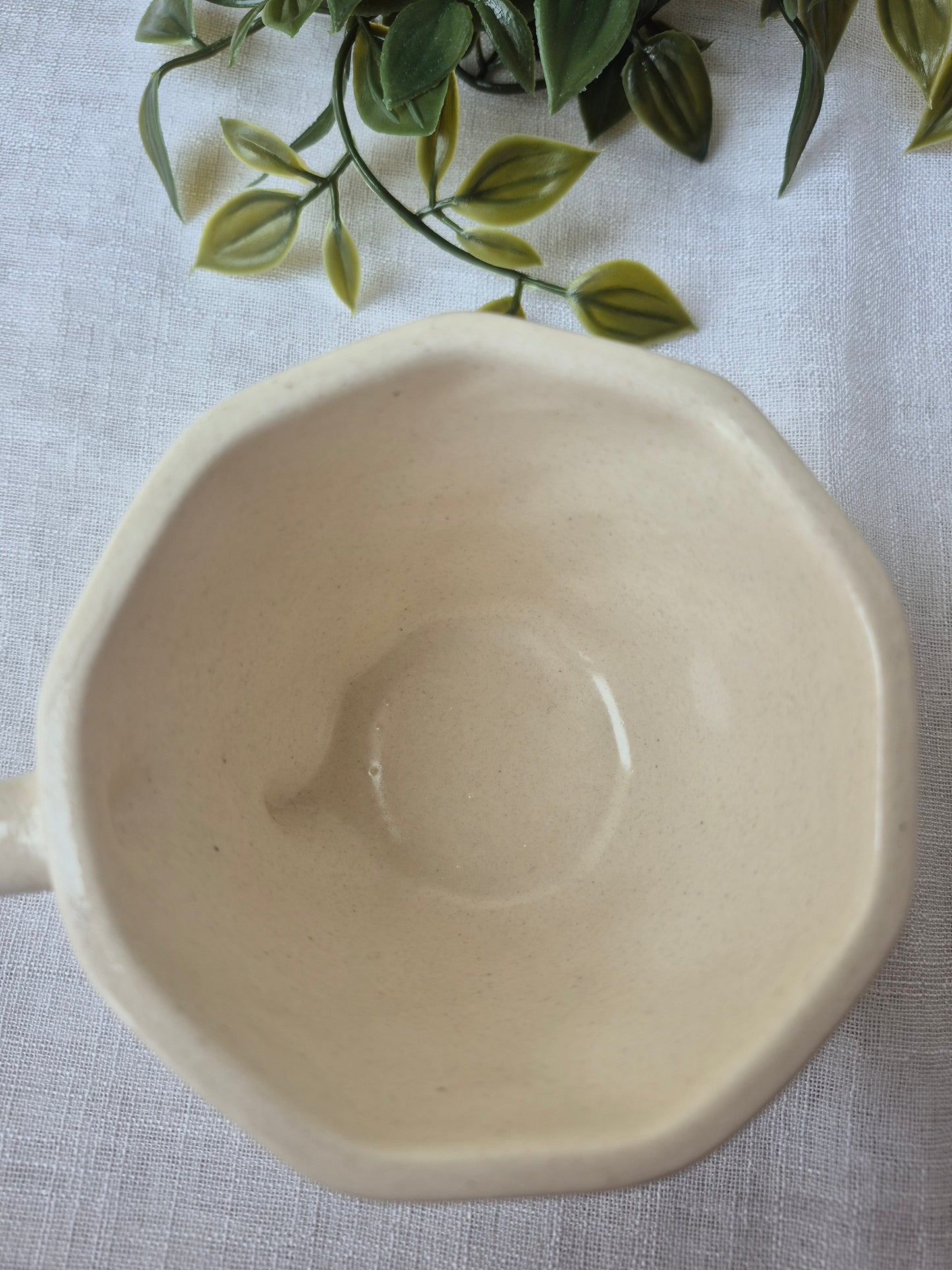 Handmade Ceramic Mug – Green Heart & Cherry Design