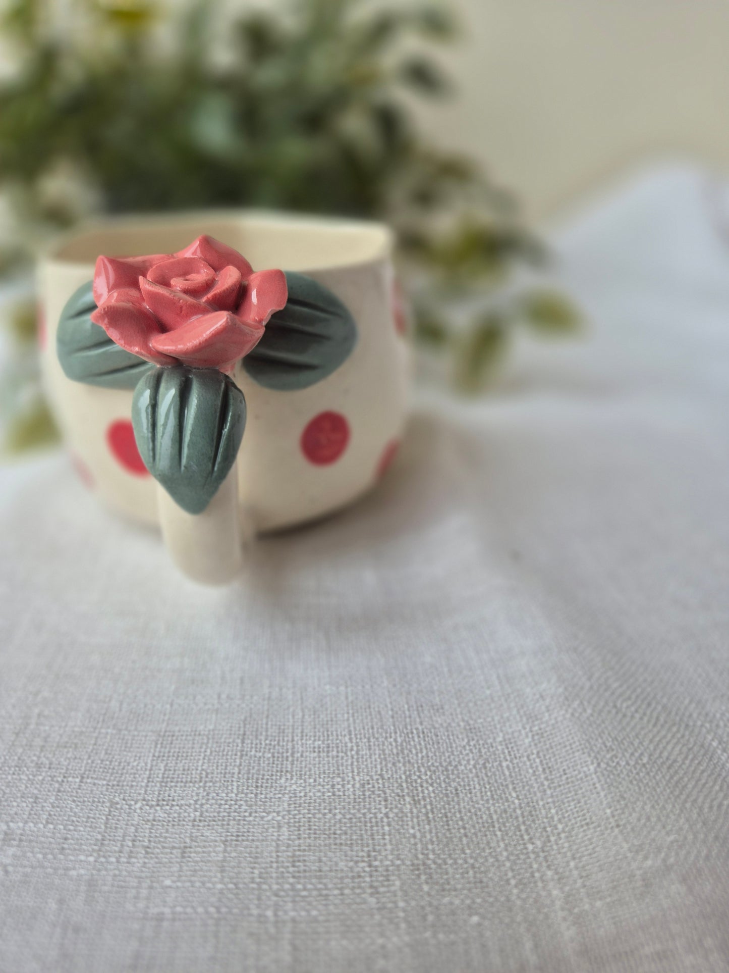 Rose Handle with Red Polka Dots