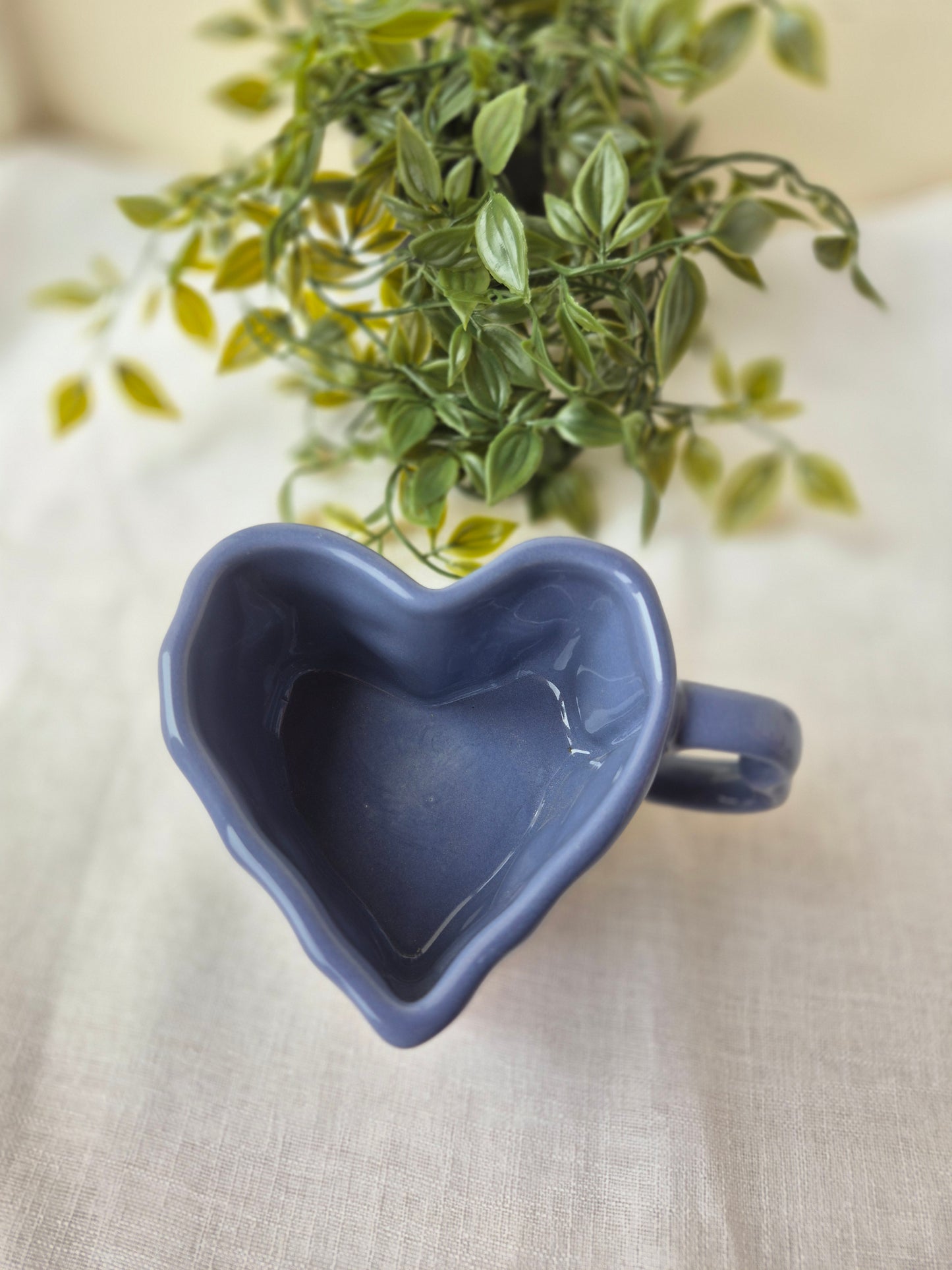 Sculpted Heart Ceramic Mug in Dusty Indigo