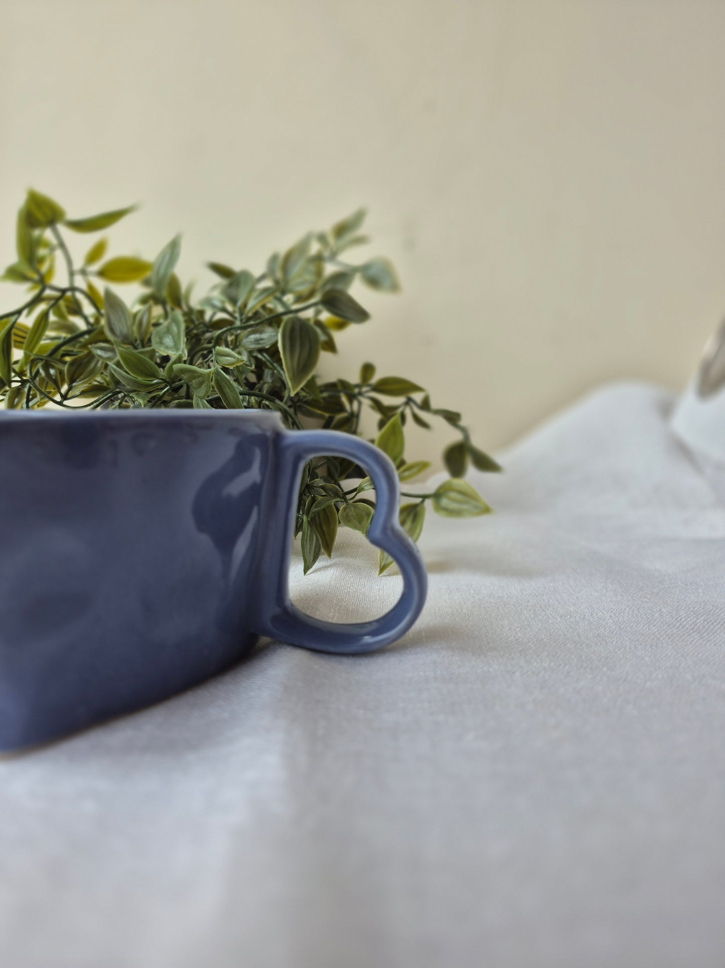Sculpted Heart Ceramic Mug in Dusty Indigo
