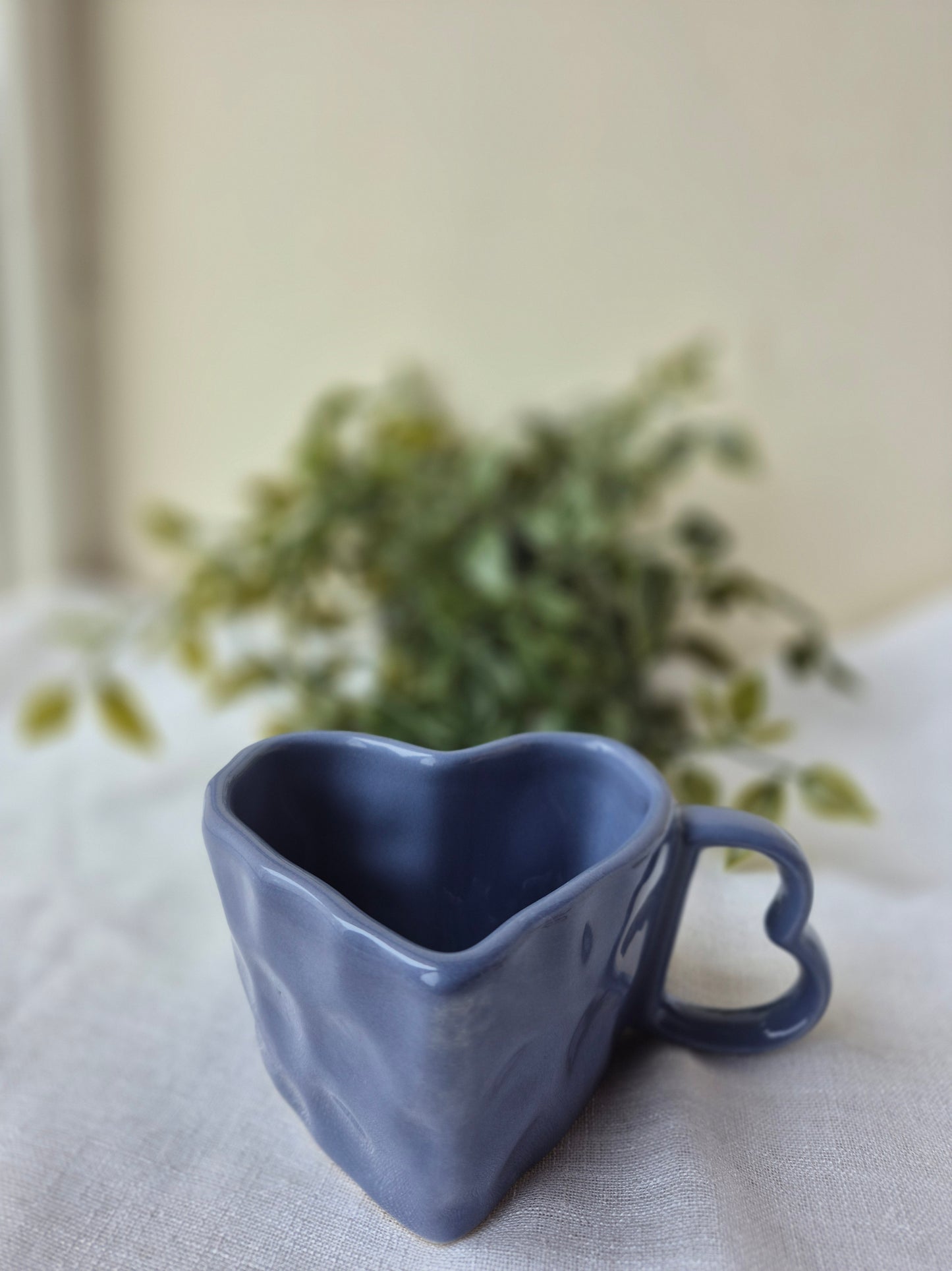 Sculpted Heart Ceramic Mug in Dusty Indigo