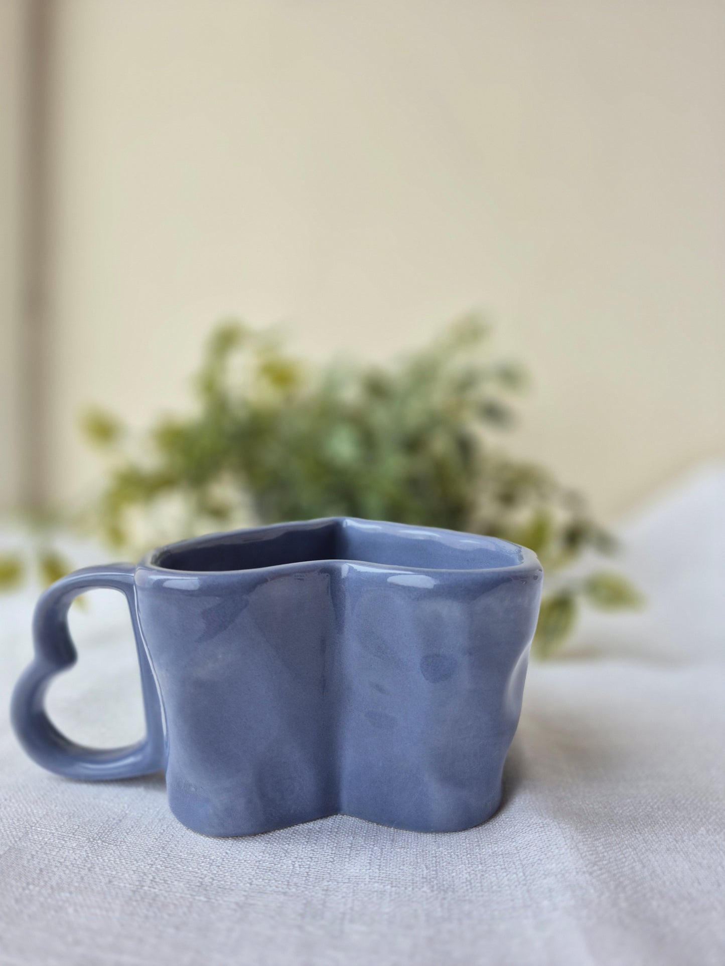 Sculpted Heart Ceramic Mug in Dusty Indigo