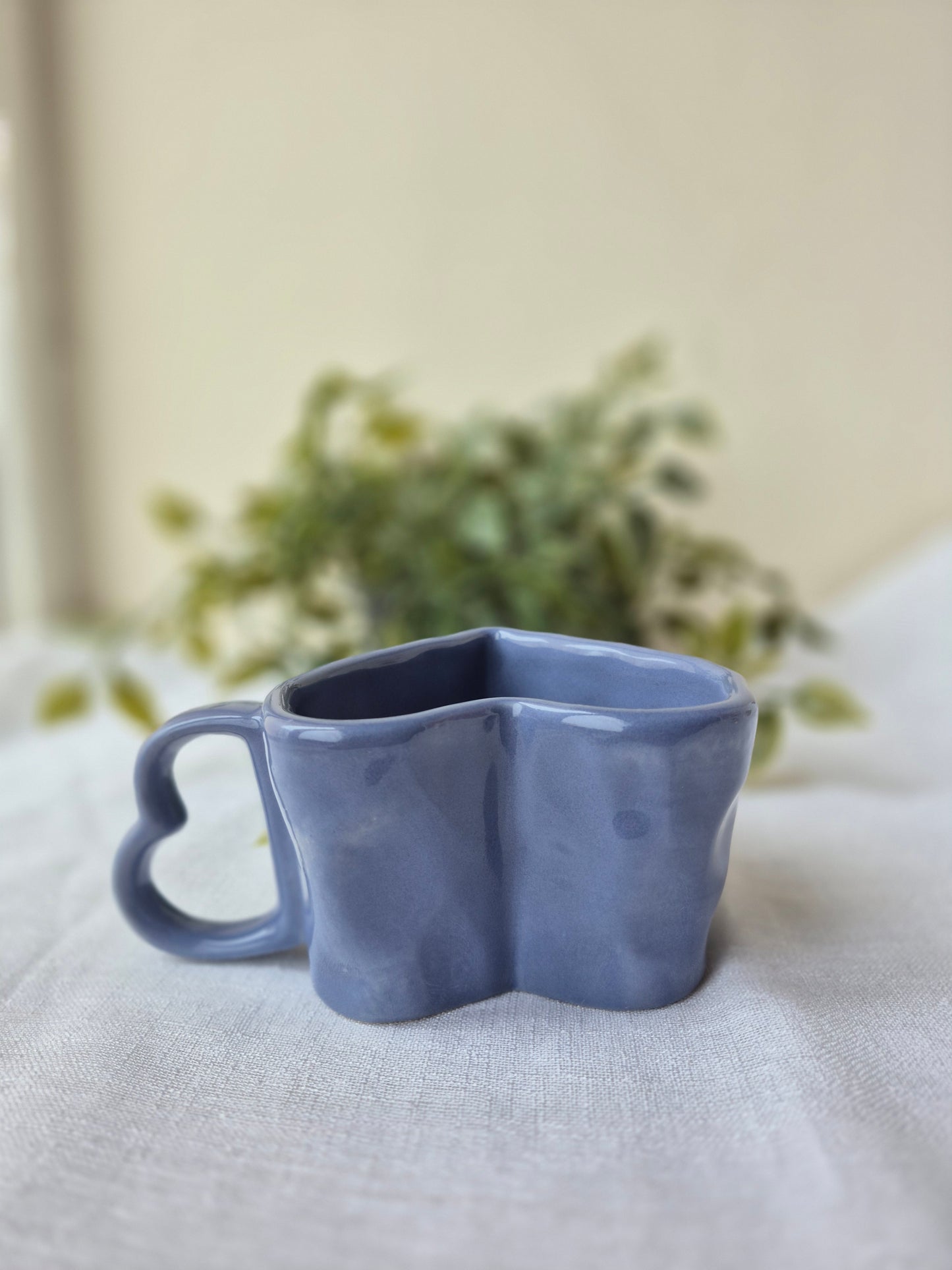 Sculpted Heart Ceramic Mug in Dusty Indigo