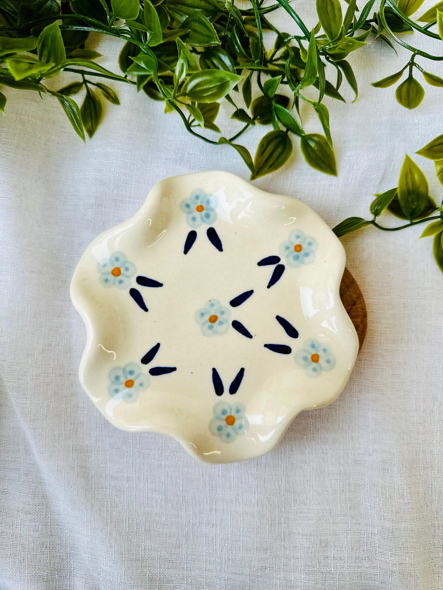 Whimsical Meadow Ceramic Tea Cup and Scalloped Saucer Set