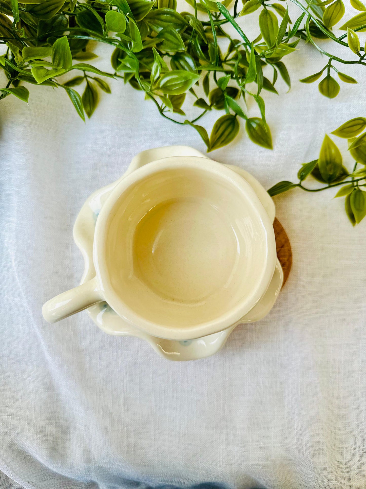 Whimsical Meadow Ceramic Tea Cup and Scalloped Saucer Set