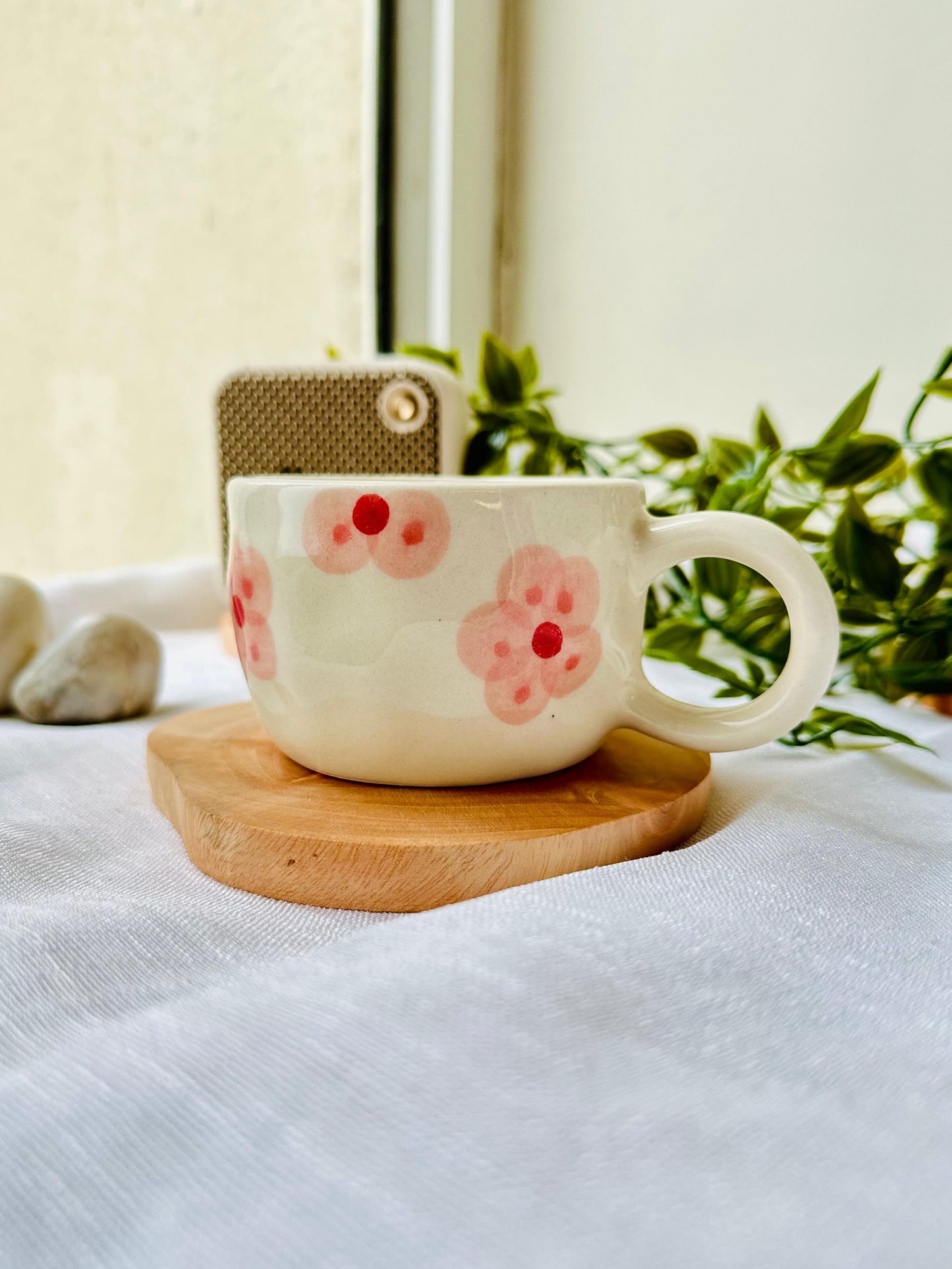 Hand-Painted Cherry Blossom Ceramic Cup