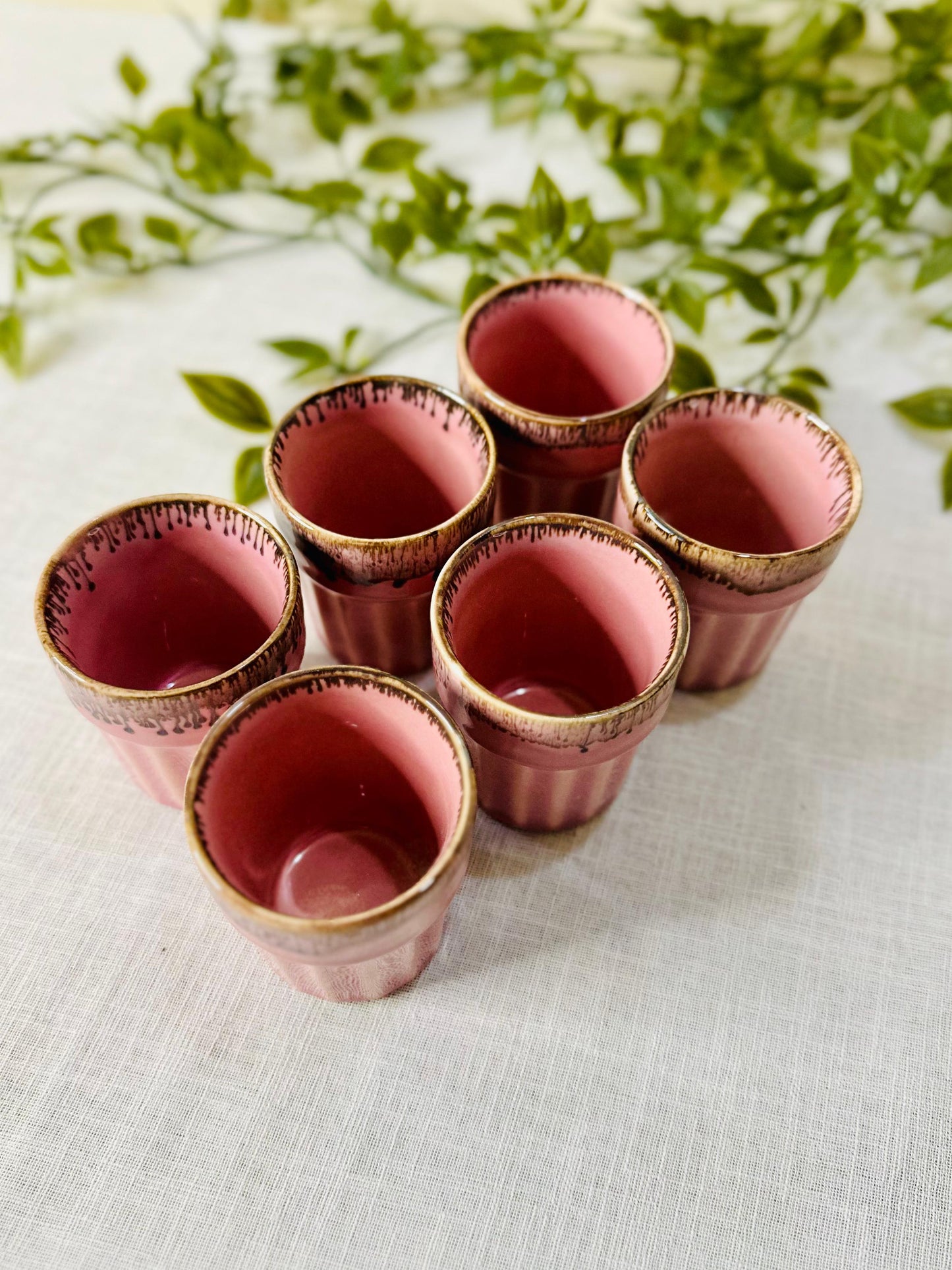 Artisanal Ceramic Tea/Chai Kulhad Set with Metal Carrier (Set of 6)