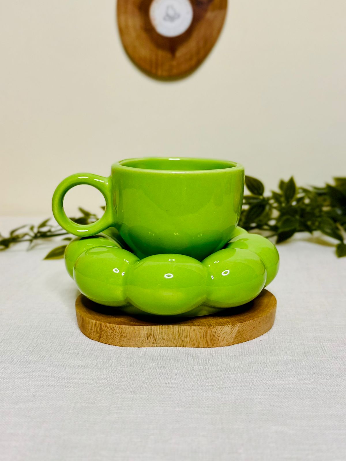 Pink Ceramic Cup with Bubble Saucer