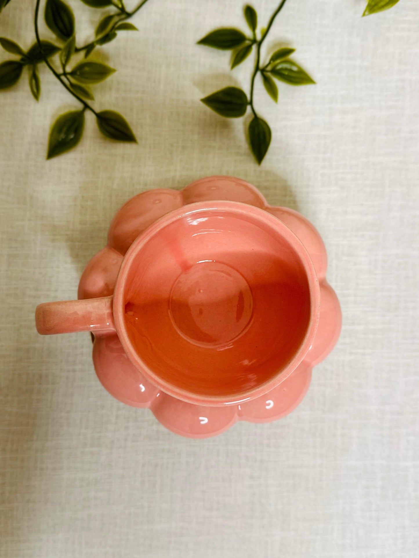 Pink Ceramic Cup with Bubble Saucer