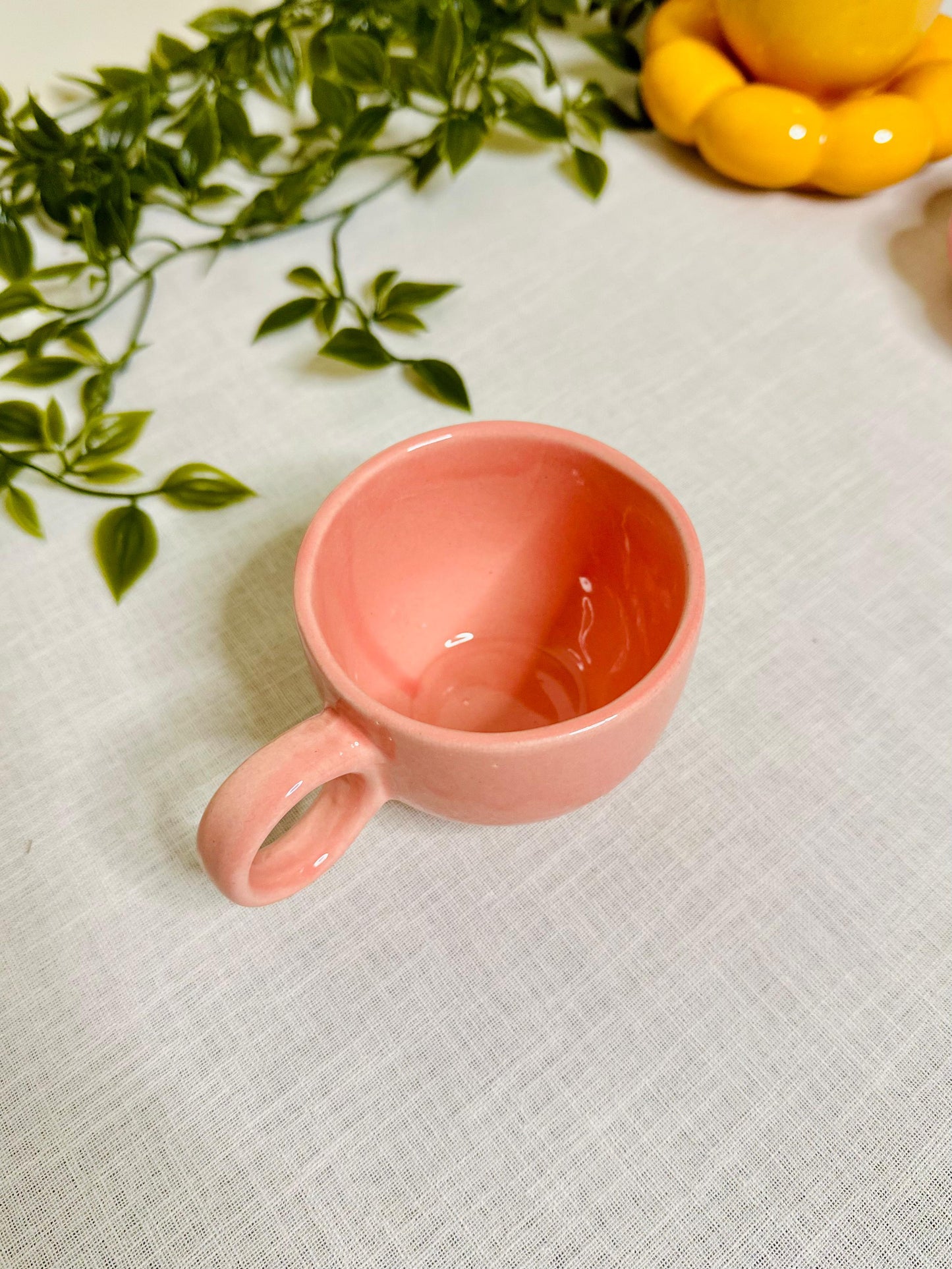 Pink Ceramic Cup with Bubble Saucer