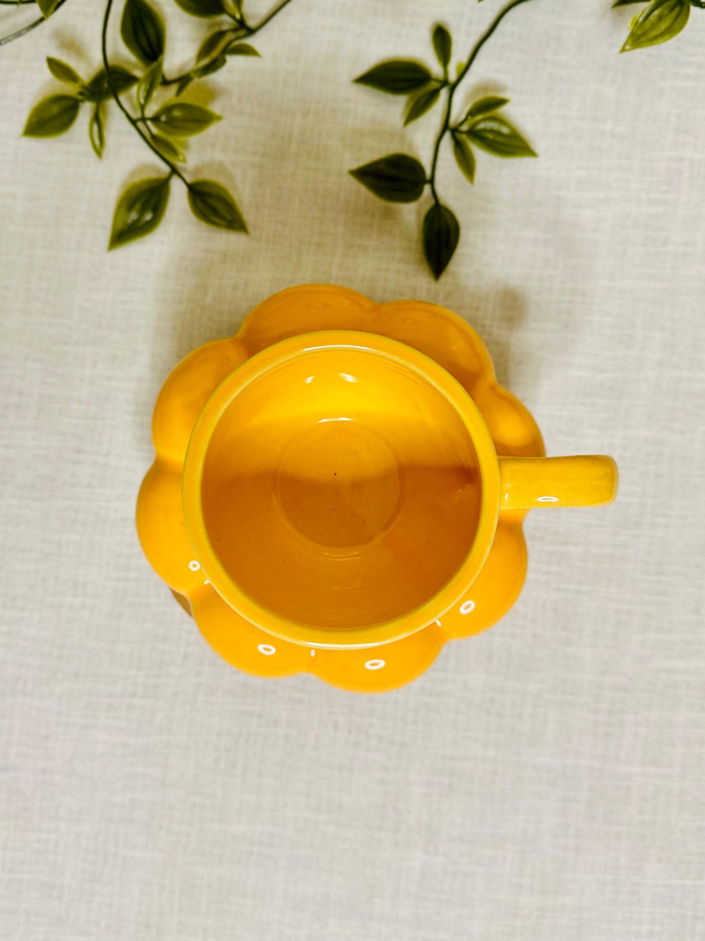 Pink Ceramic Cup with Bubble Saucer