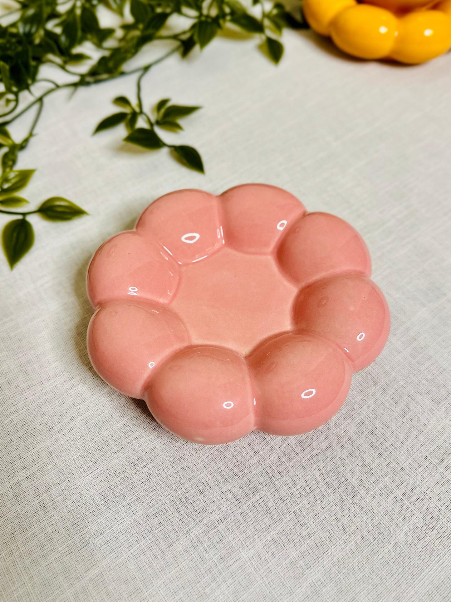 Pink Ceramic Cup with Bubble Saucer