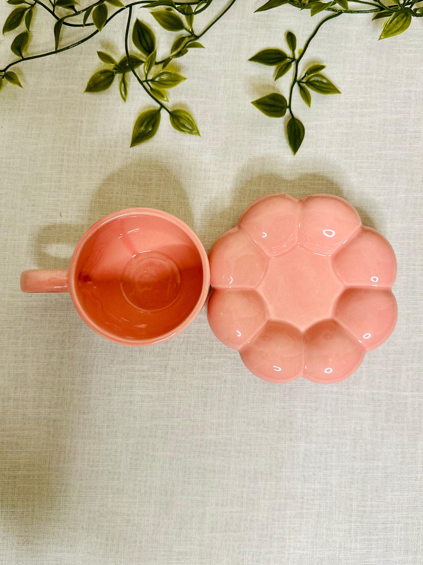 Pink Ceramic Cup with Bubble Saucer