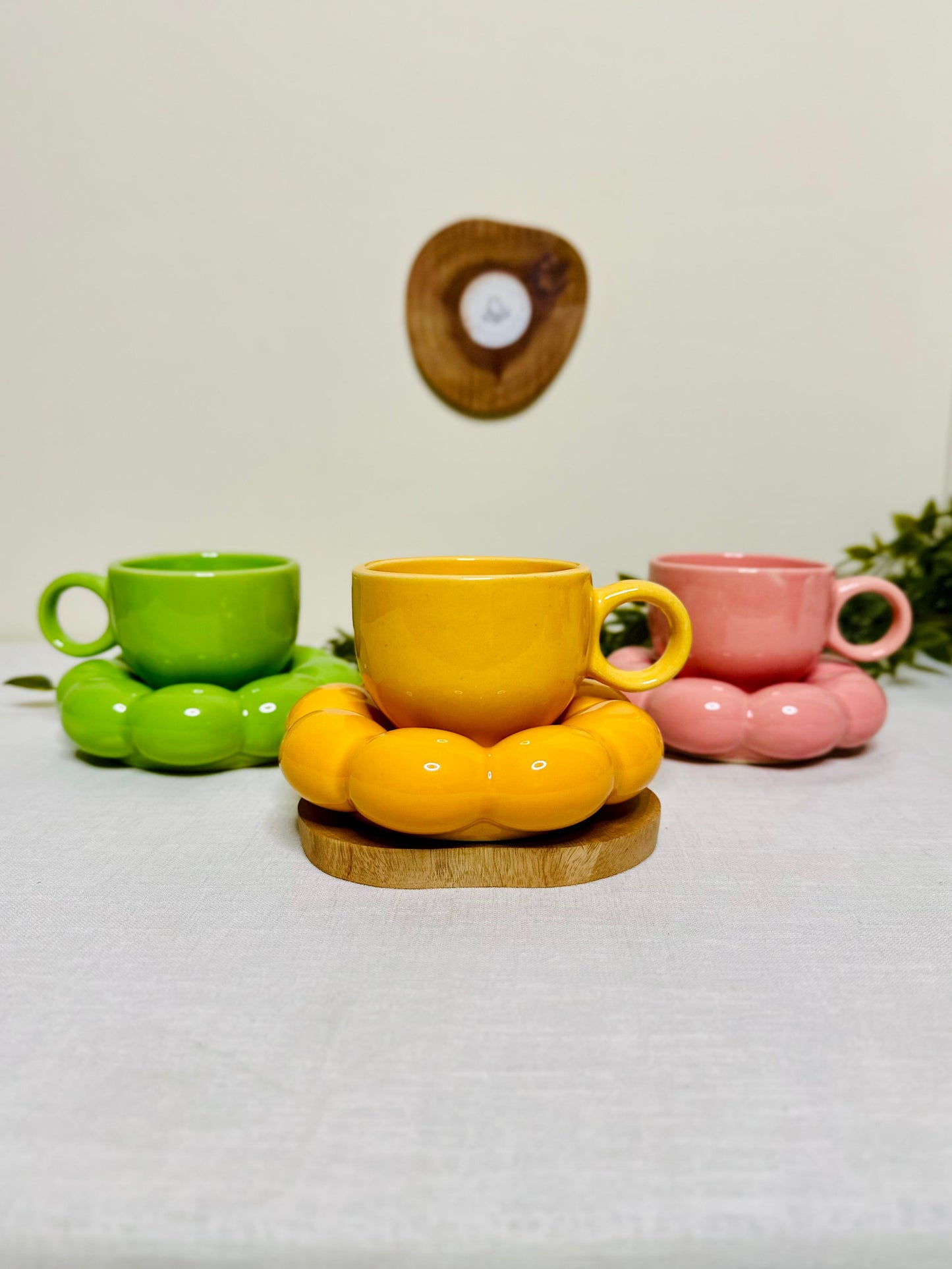 Ceramic Cup Set of 3 with Bubble Saucer Combo