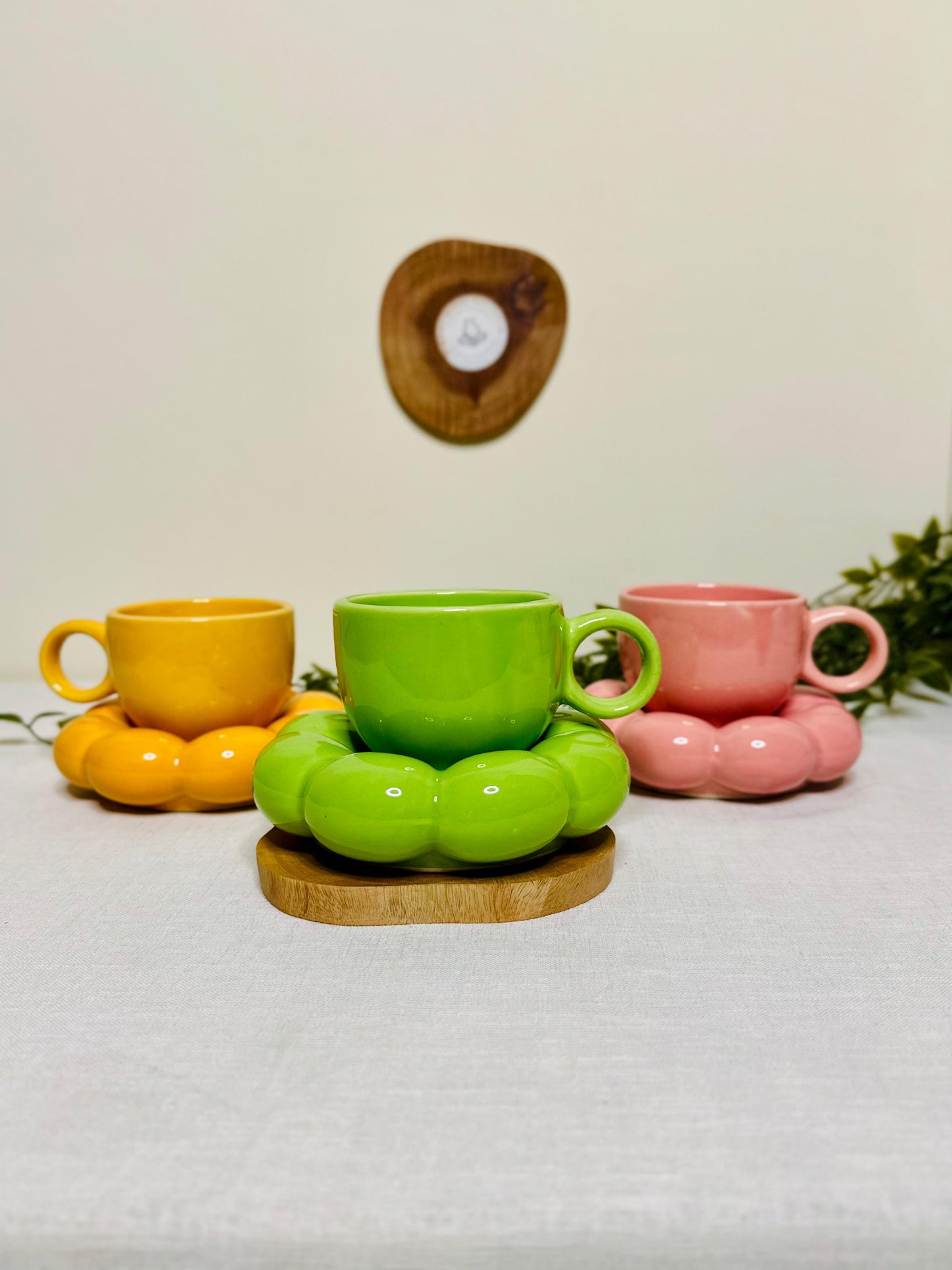 Ceramic Cup Set of 3 with Bubble Saucer Combo