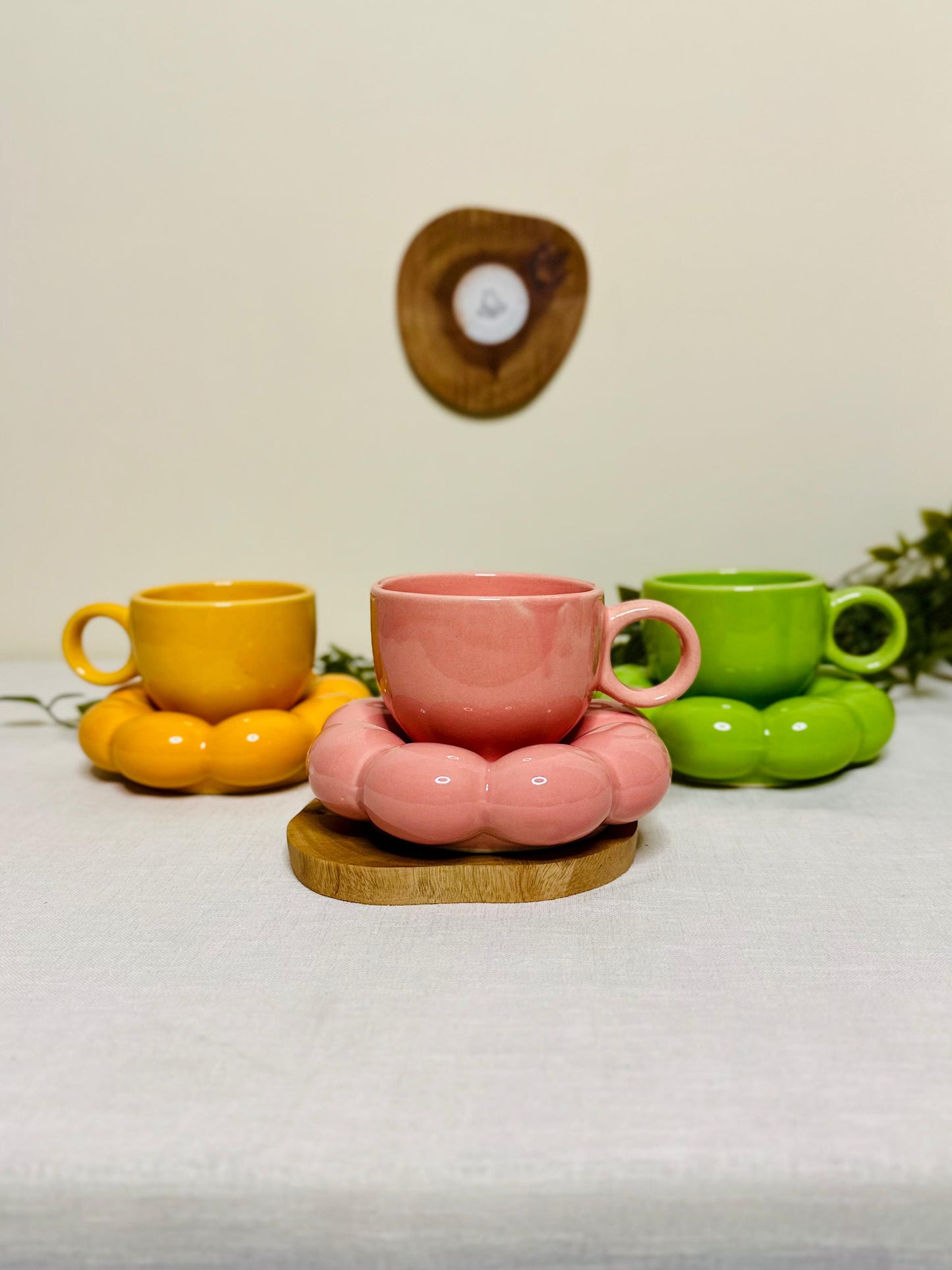 Ceramic Cup Set of 3 with Bubble Saucer Combo