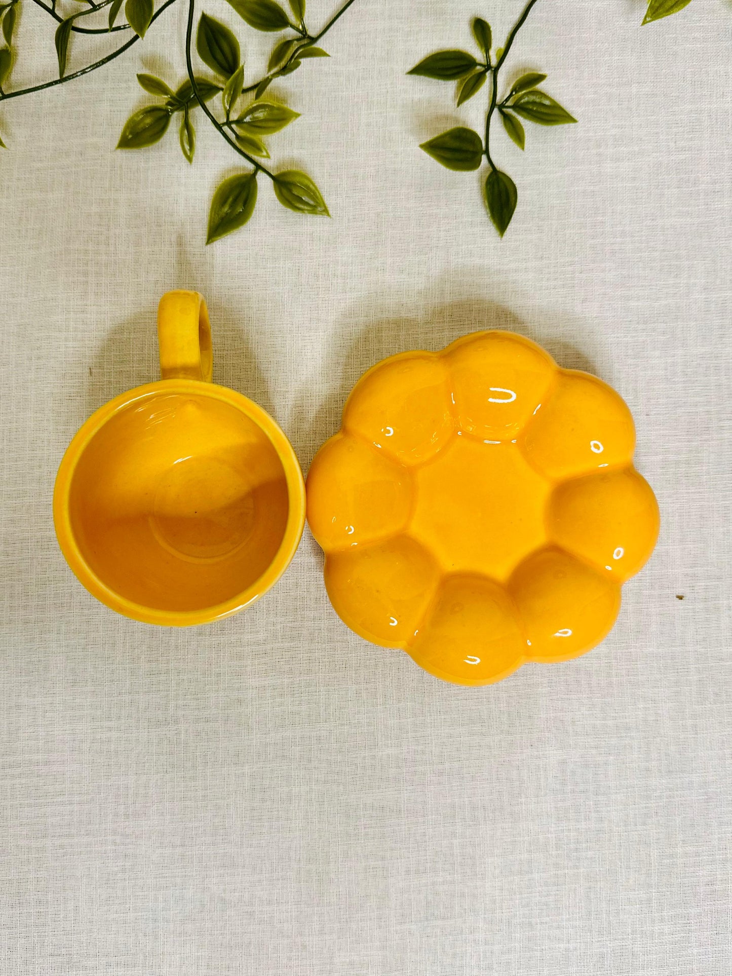 Pink Ceramic Cup with Bubble Saucer