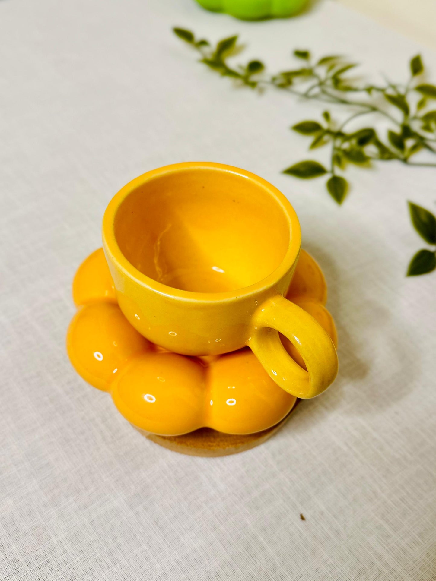 Pink Ceramic Cup with Bubble Saucer