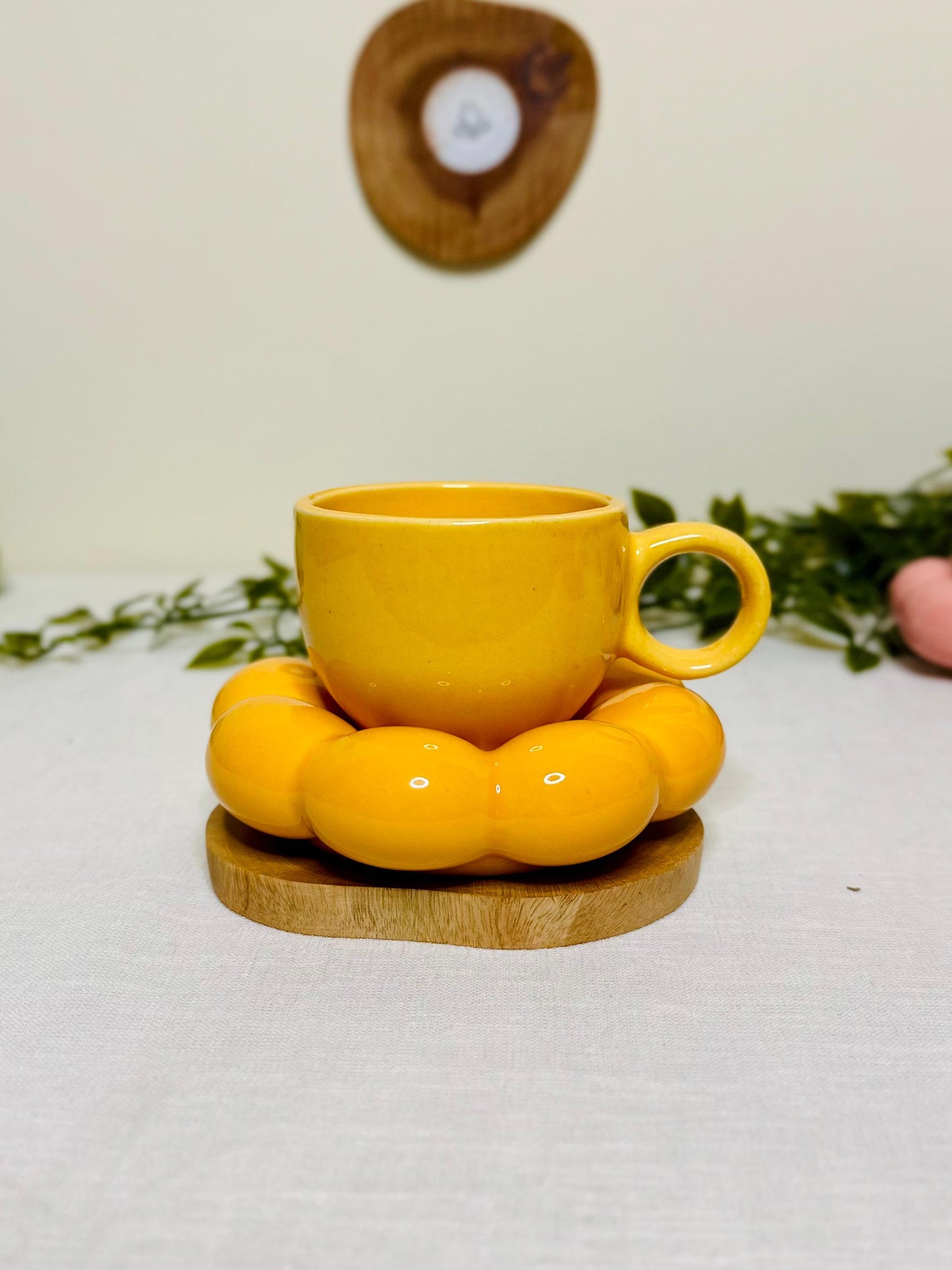 Pink Ceramic Cup with Bubble Saucer