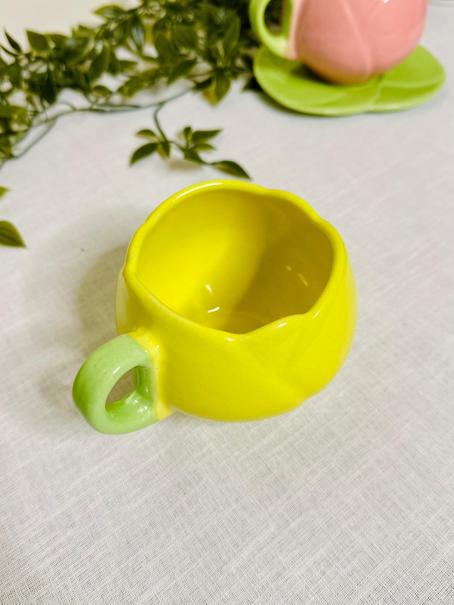 Tulip Mug with Saucer Set – Yellow