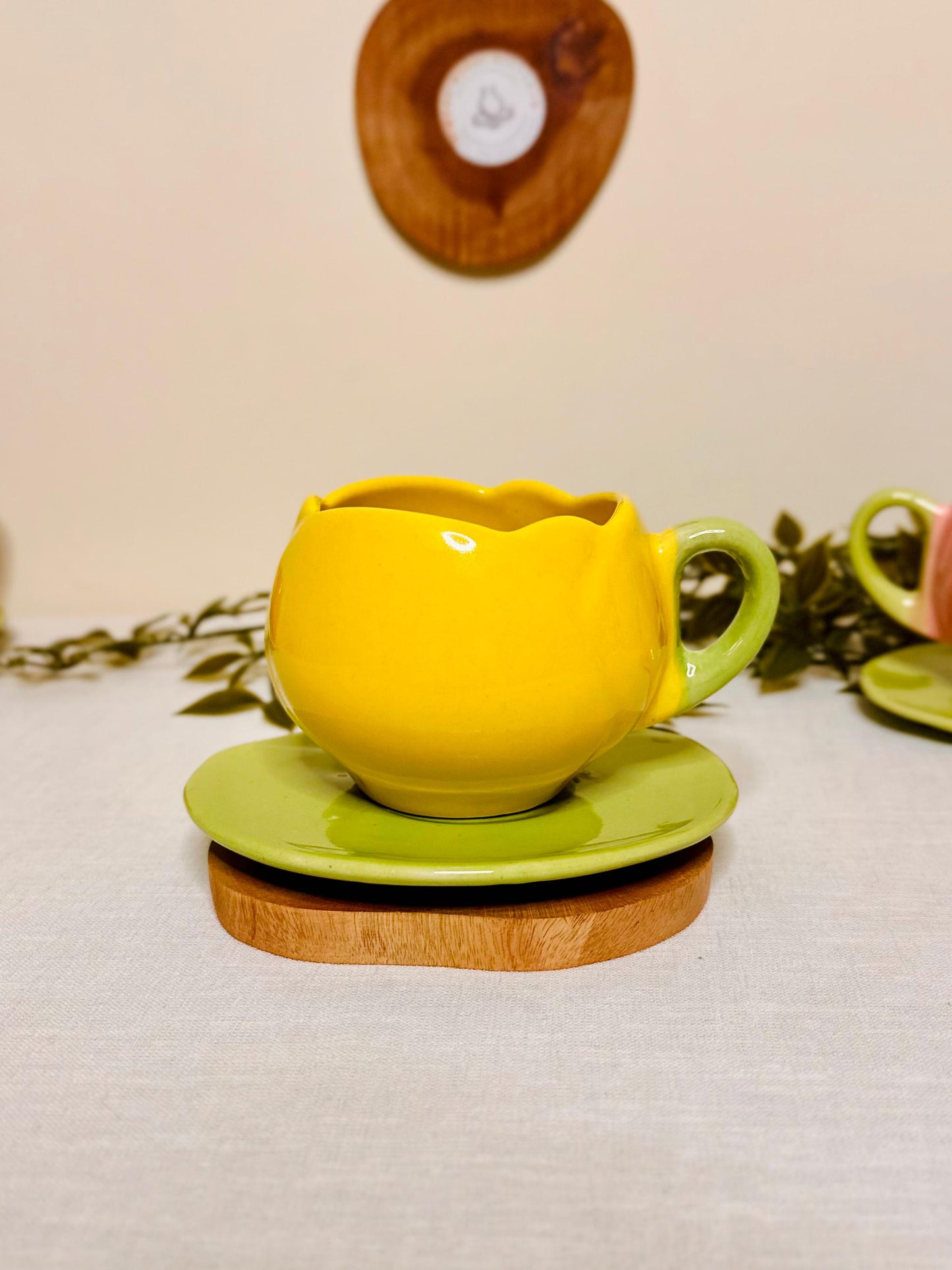 Tulip Mug with Saucer Set – Yellow