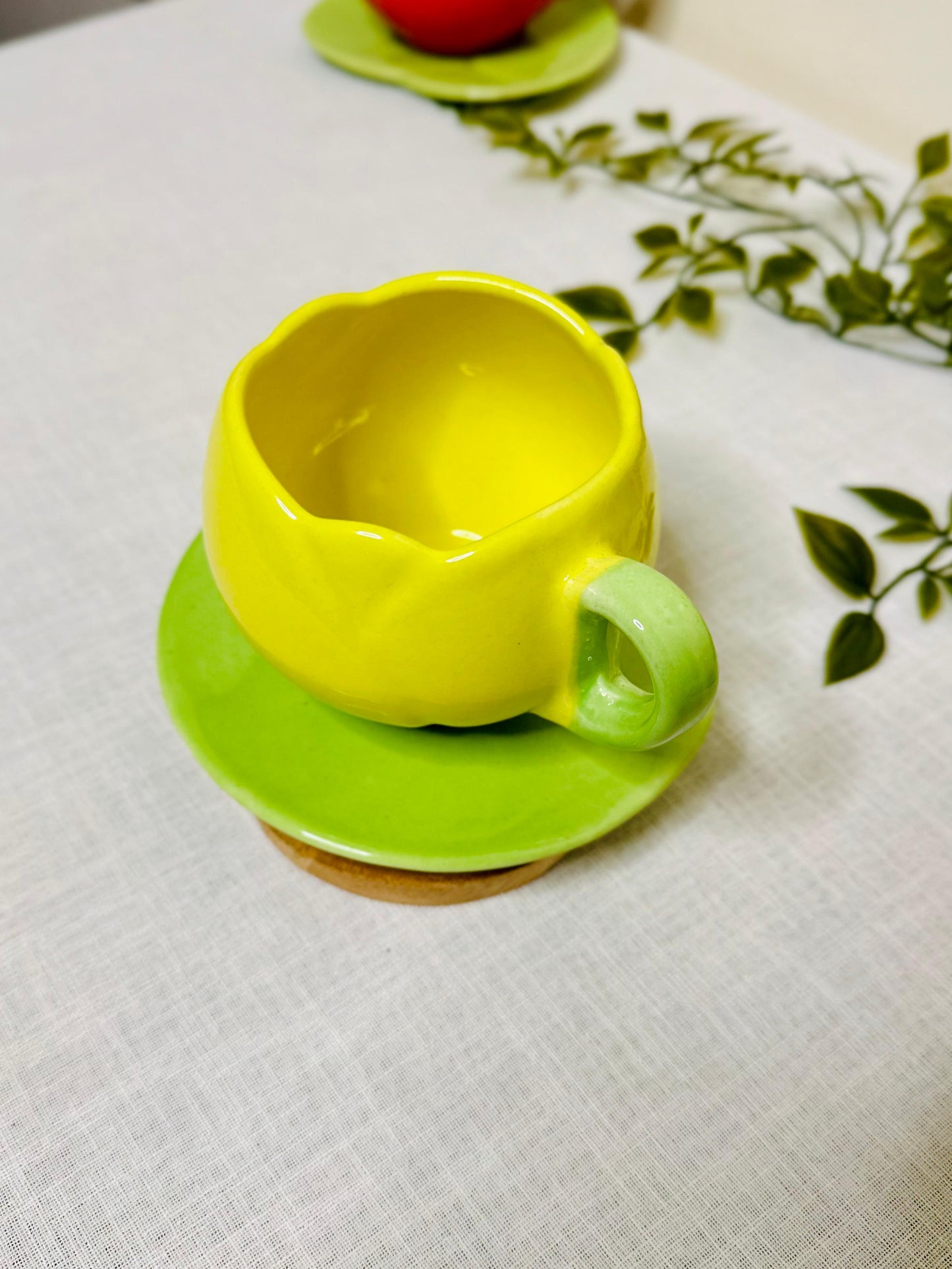 Tulip Mug with Saucer Set – Yellow