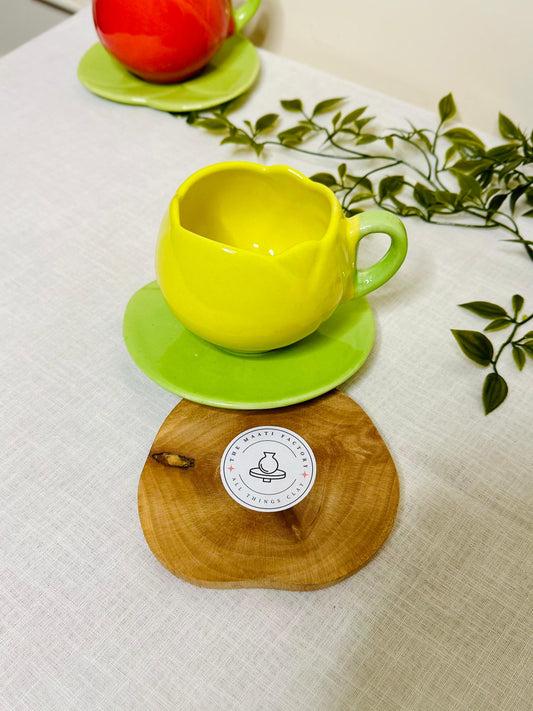 Tulip Mug with Saucer Set – Yellow