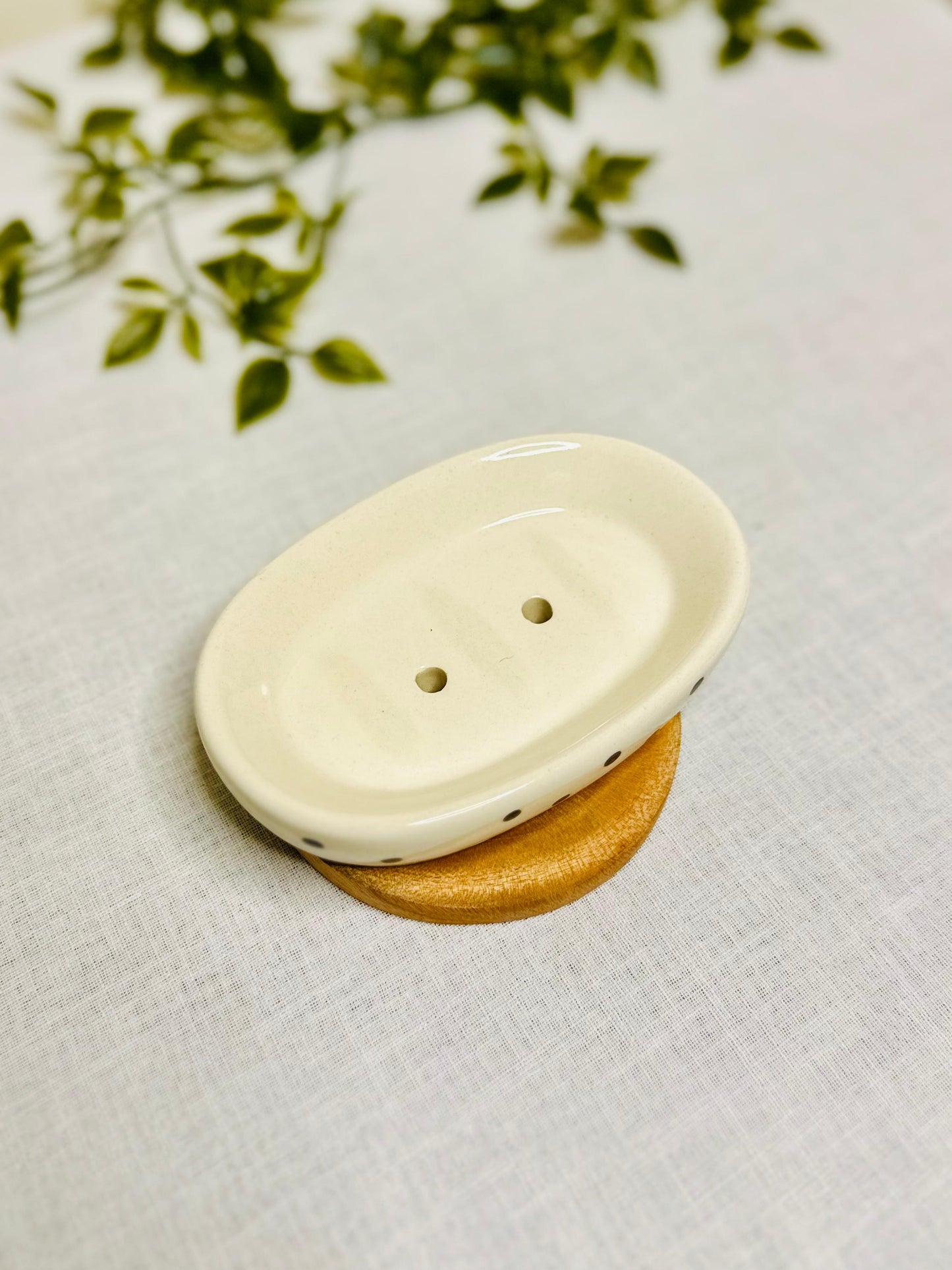 Retro Polka Dot & Teal 3-Piece Ceramic Bathroom Set