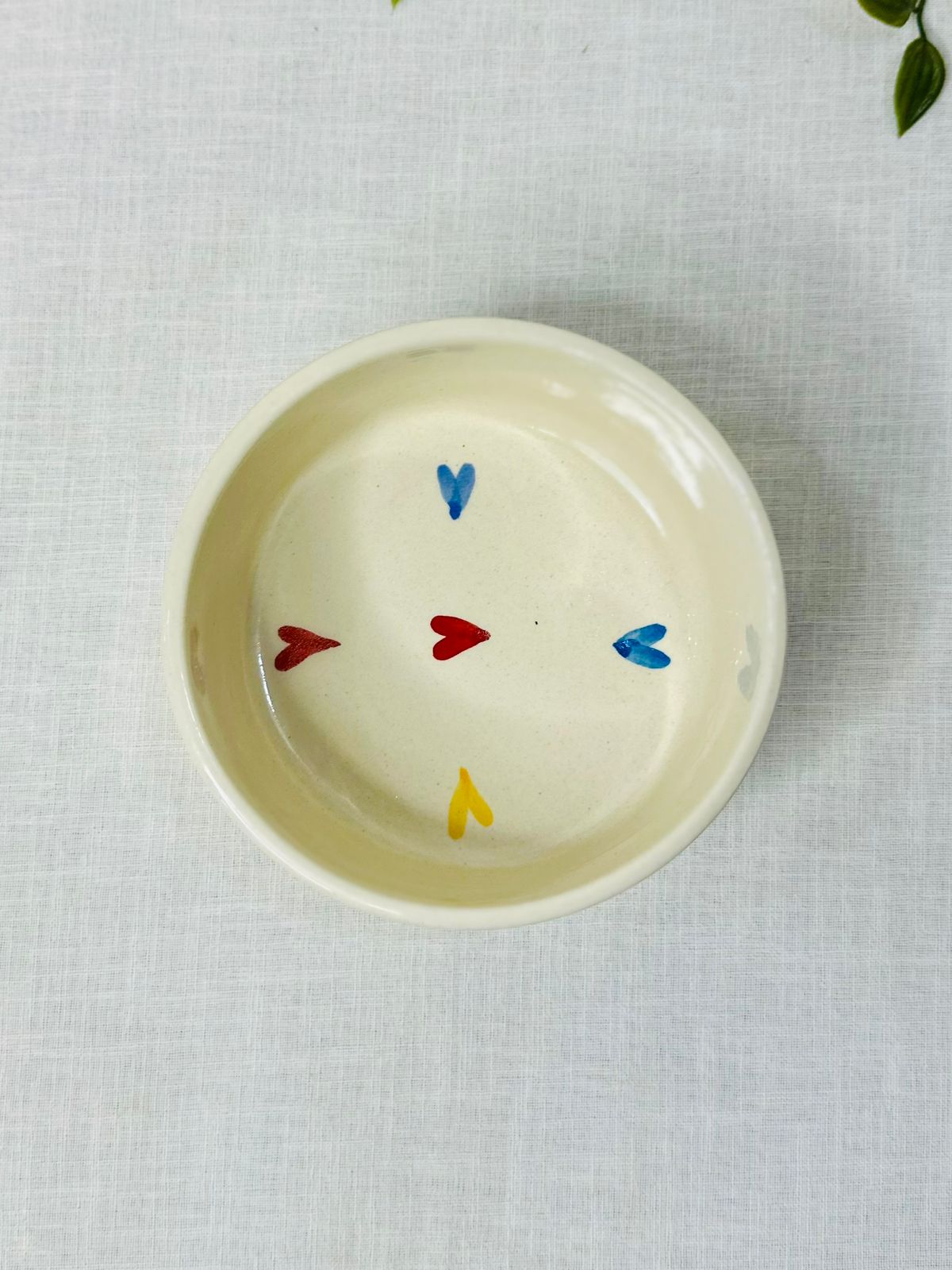 Handcrafted Ceramic Bowl – Multicolor Heart Design