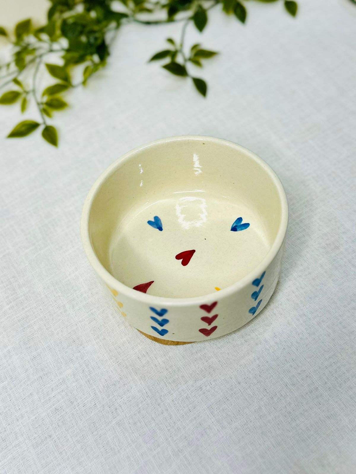 Handcrafted Ceramic Bowl – Multicolor Heart Design