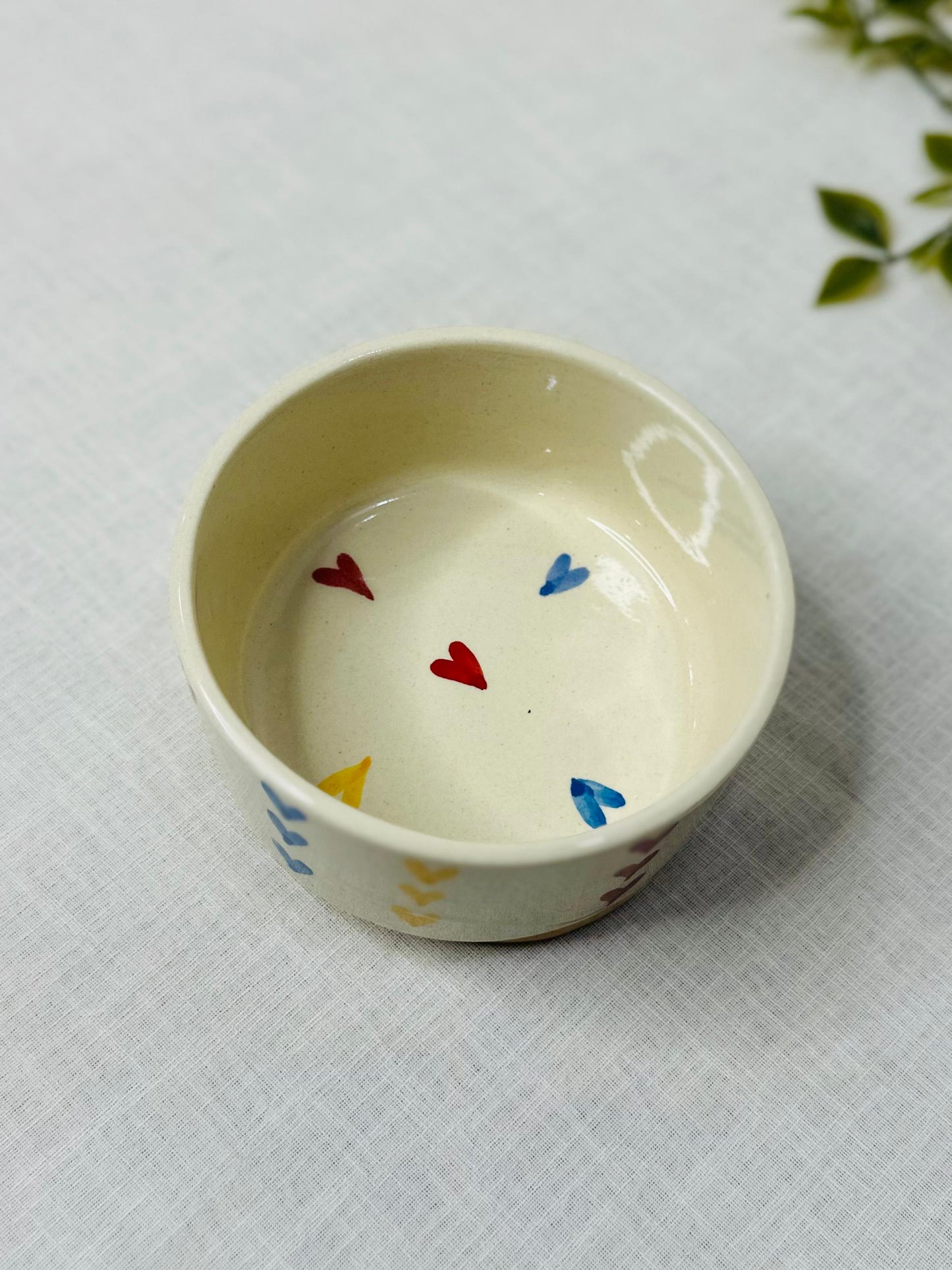 Handcrafted Ceramic Bowl – Multicolor Heart Design