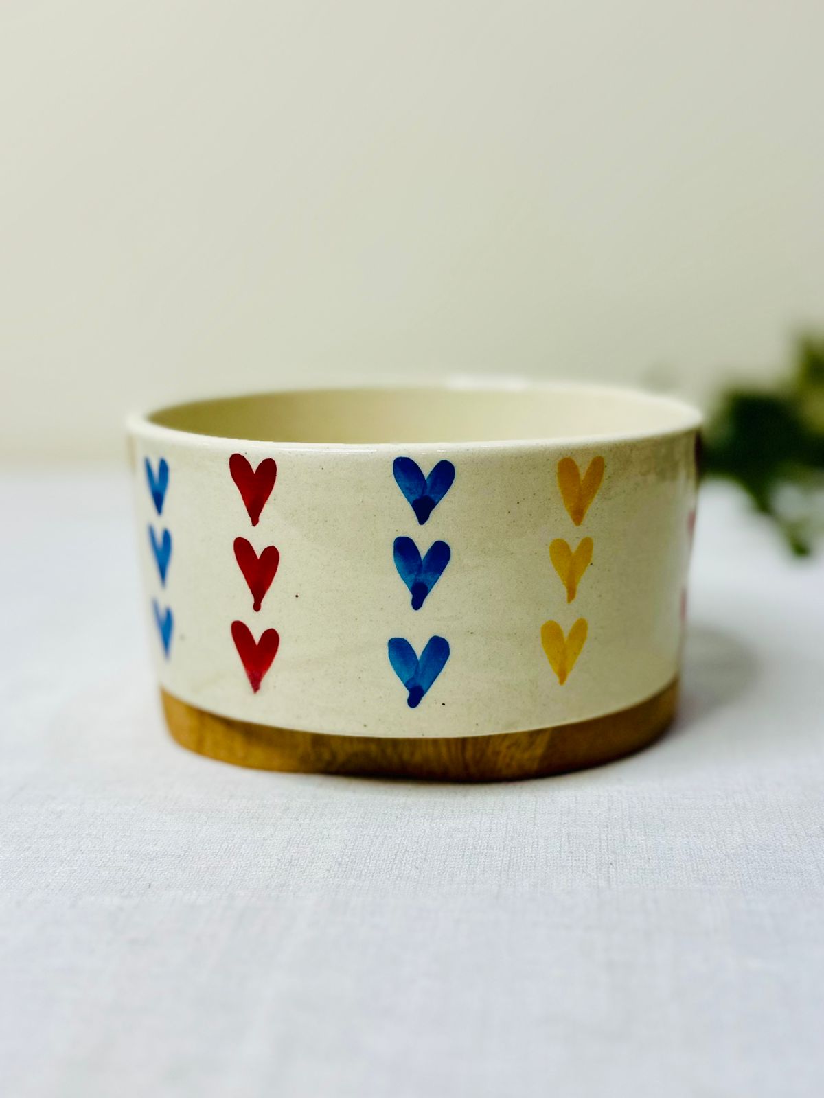 Handcrafted Ceramic Bowl – Multicolor Heart Design