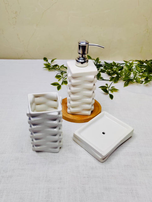 Woven Retreat 3-Piece Ceramic Bathroom Accessory Set