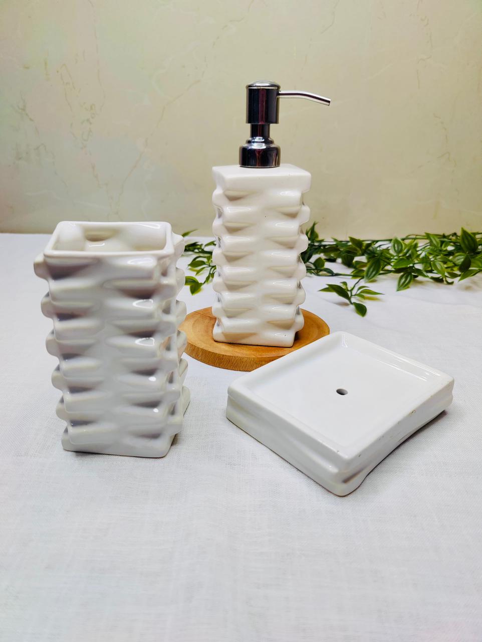 Woven Retreat 3-Piece Ceramic Bathroom Accessory Set