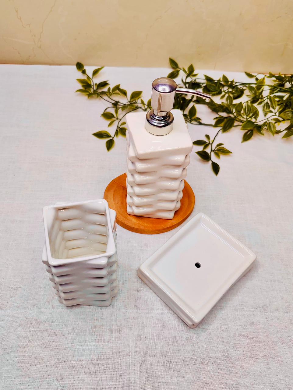 Woven Retreat 3-Piece Ceramic Bathroom Accessory Set