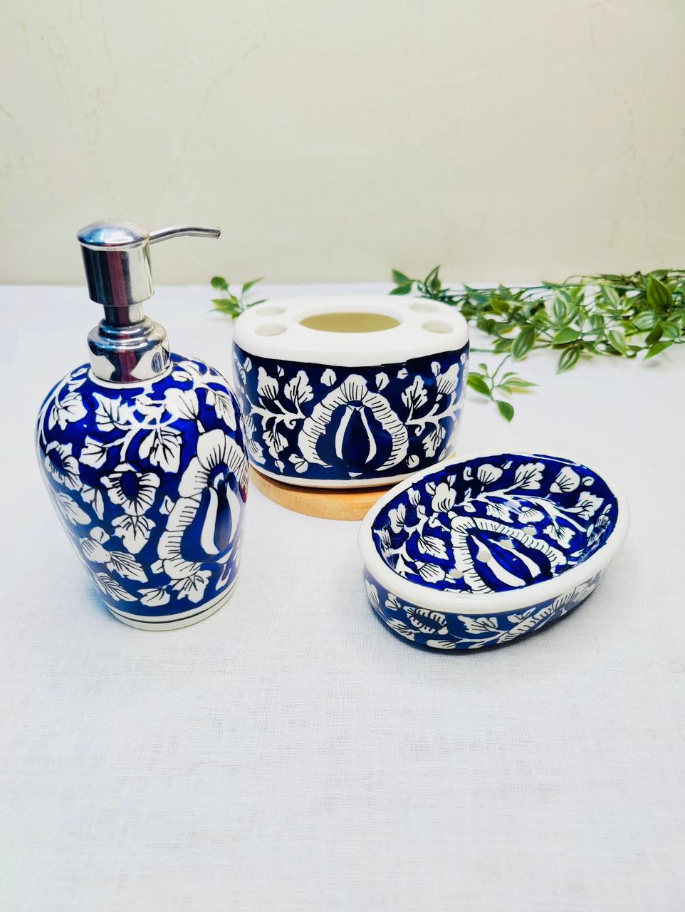 3-Piece Hand-Painted Ceramic Bathroom Set