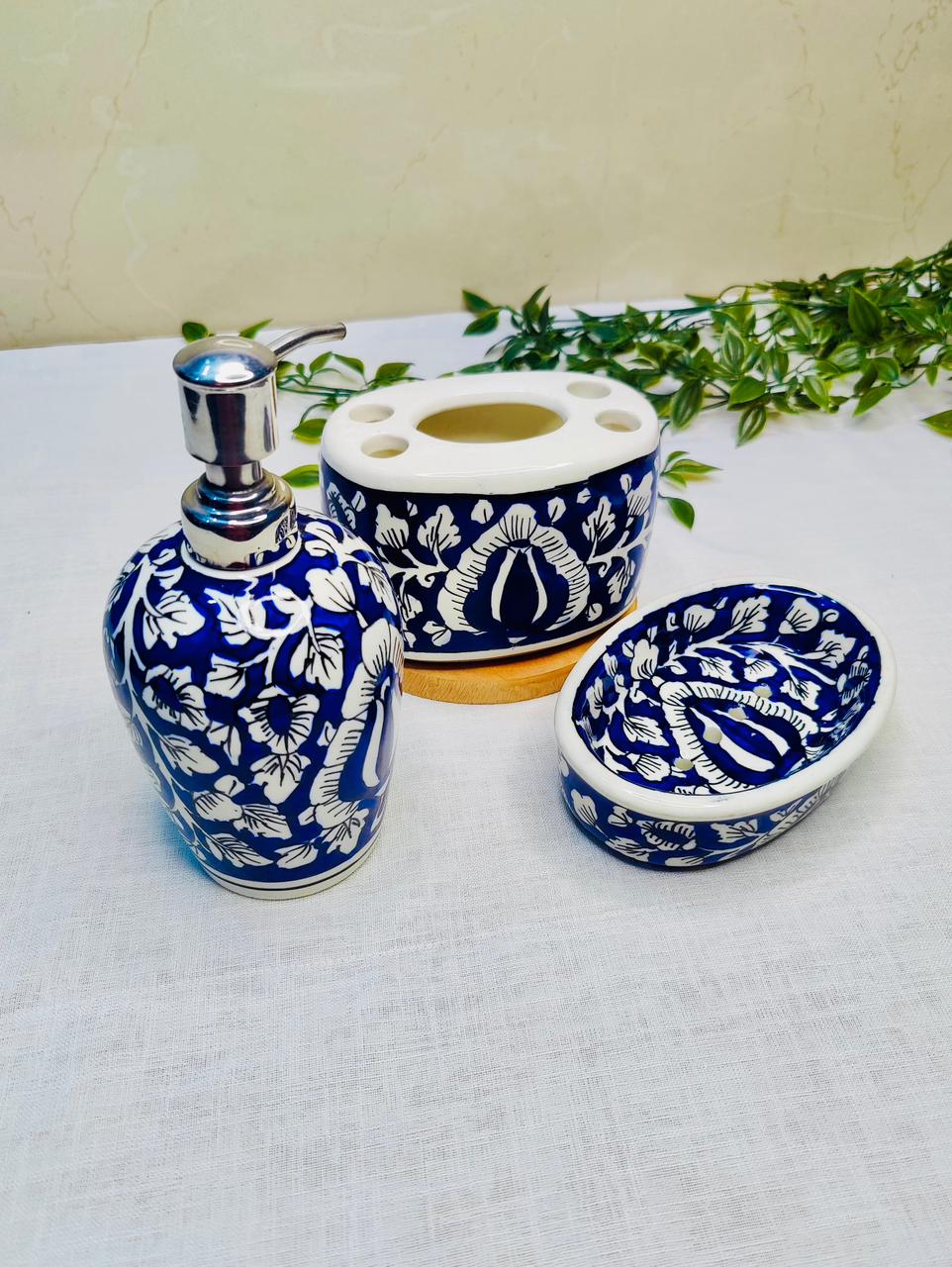 3-Piece Hand-Painted Ceramic Bathroom Set