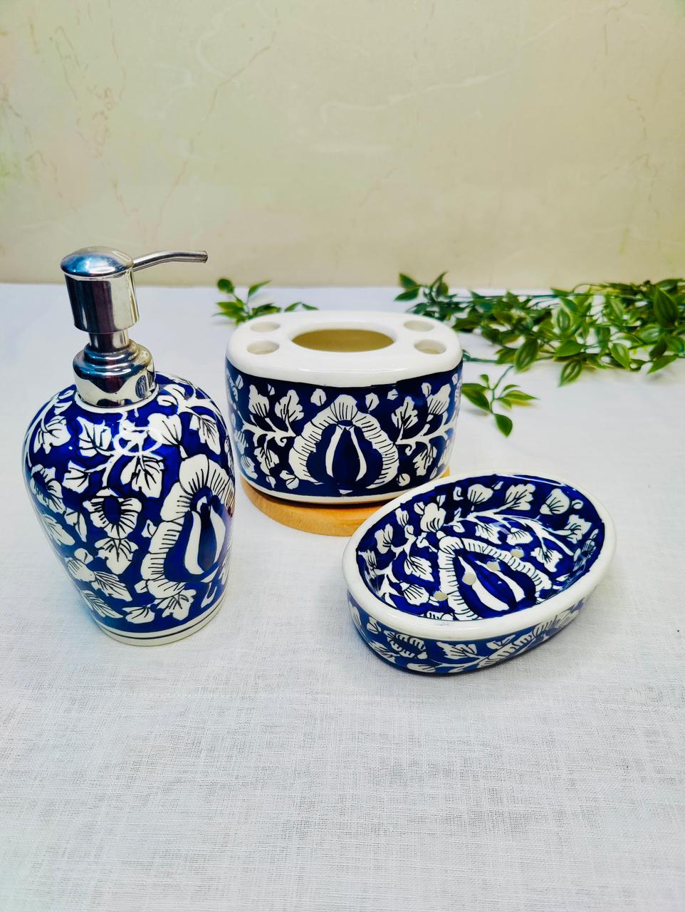 3-Piece Hand-Painted Ceramic Bathroom Set