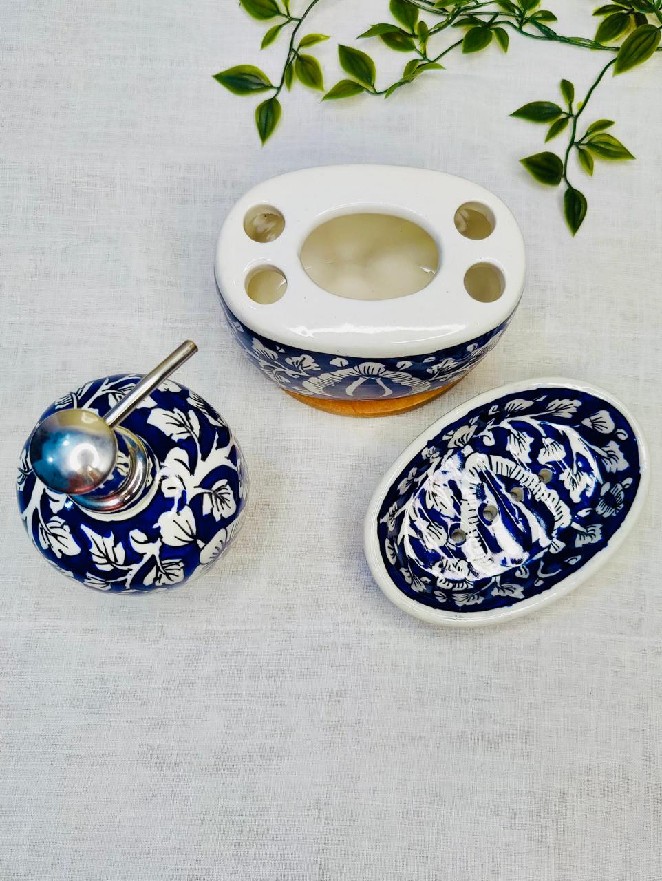 3-Piece Hand-Painted Ceramic Bathroom Set