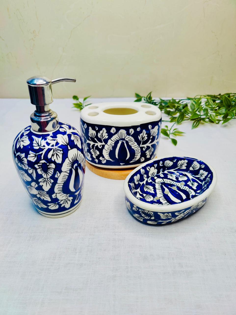 3-Piece Hand-Painted Ceramic Bathroom Set